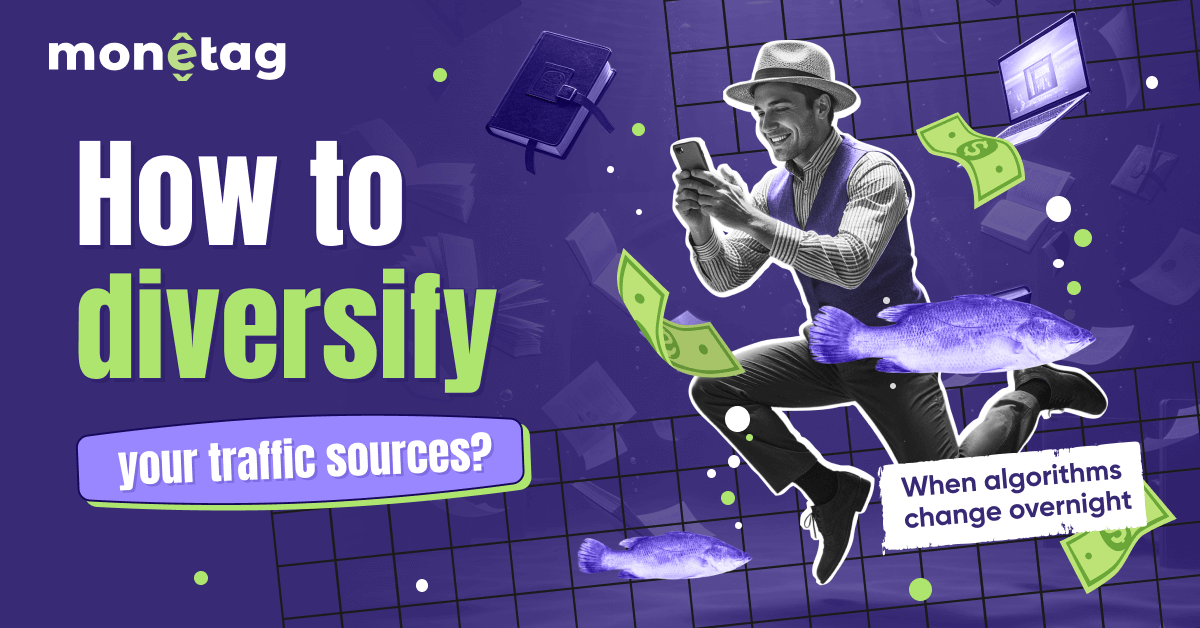 Monetag - cover image illustrating strategies to diversify traffic and reduce dependence on a single platform